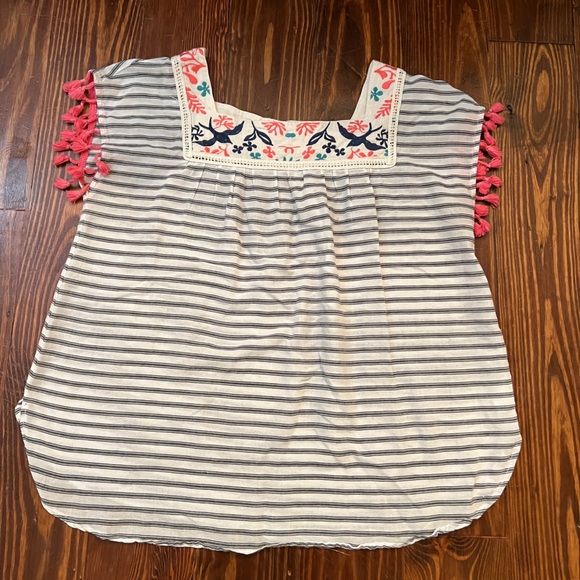 THML Striped Embroidery Top with Pink Tassel Trim on Sleeve - Picture 4 of 5